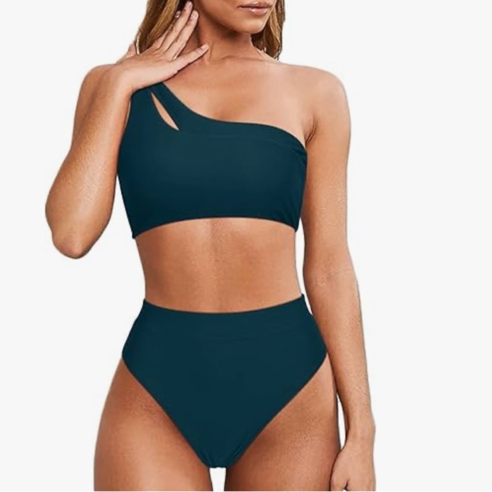 One-Shoulder Teal Bikini Set